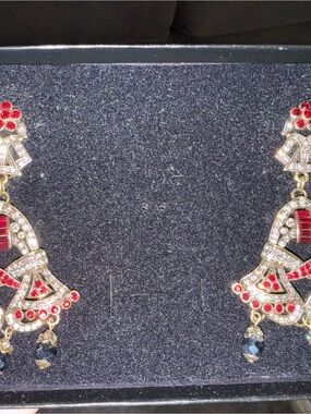 Heidi Daus Gold-Tone Earrings with Red and Black Accents